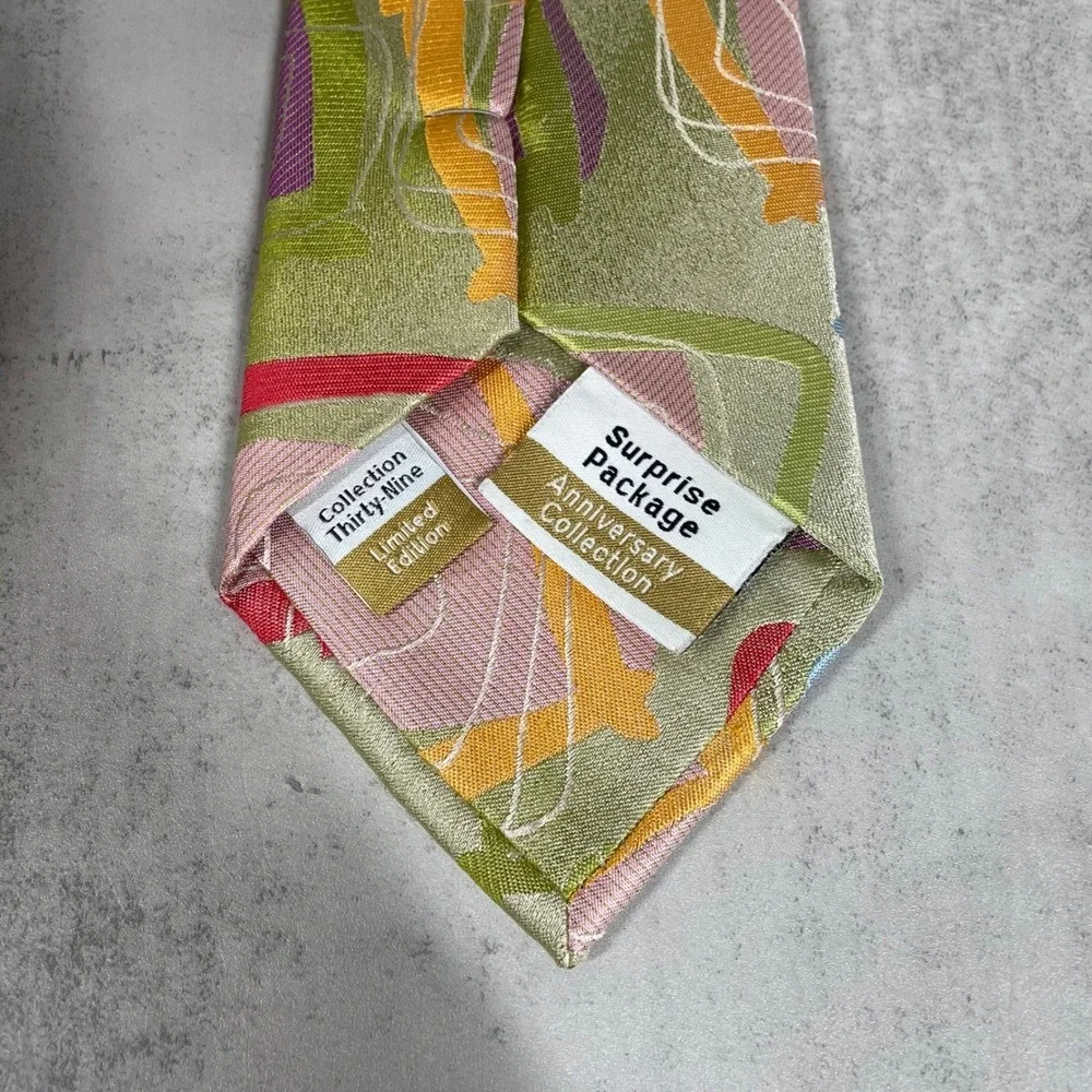 J Garcia Silk Tie Mens Abstract Artsy Green Pink